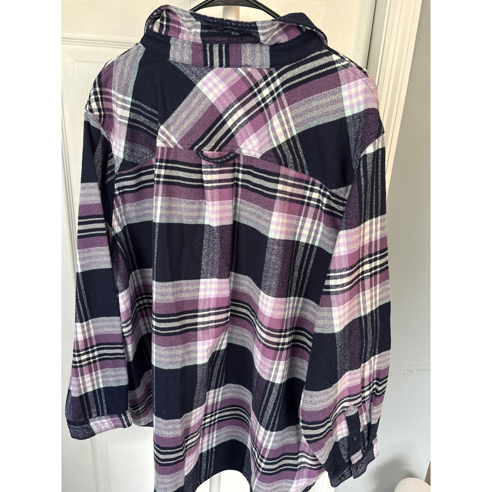 Duluth Trading flannel Shirt Womens 4X Purple Navy Plaid Long Sleeve Button Down - Picture 6 of 6